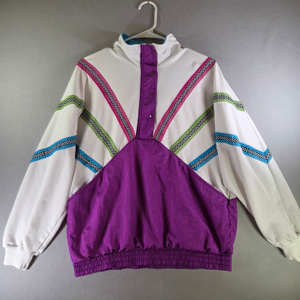 Vintage Lavon 90s Colorblock Windbreaker Pullover Purple White Checkered Small